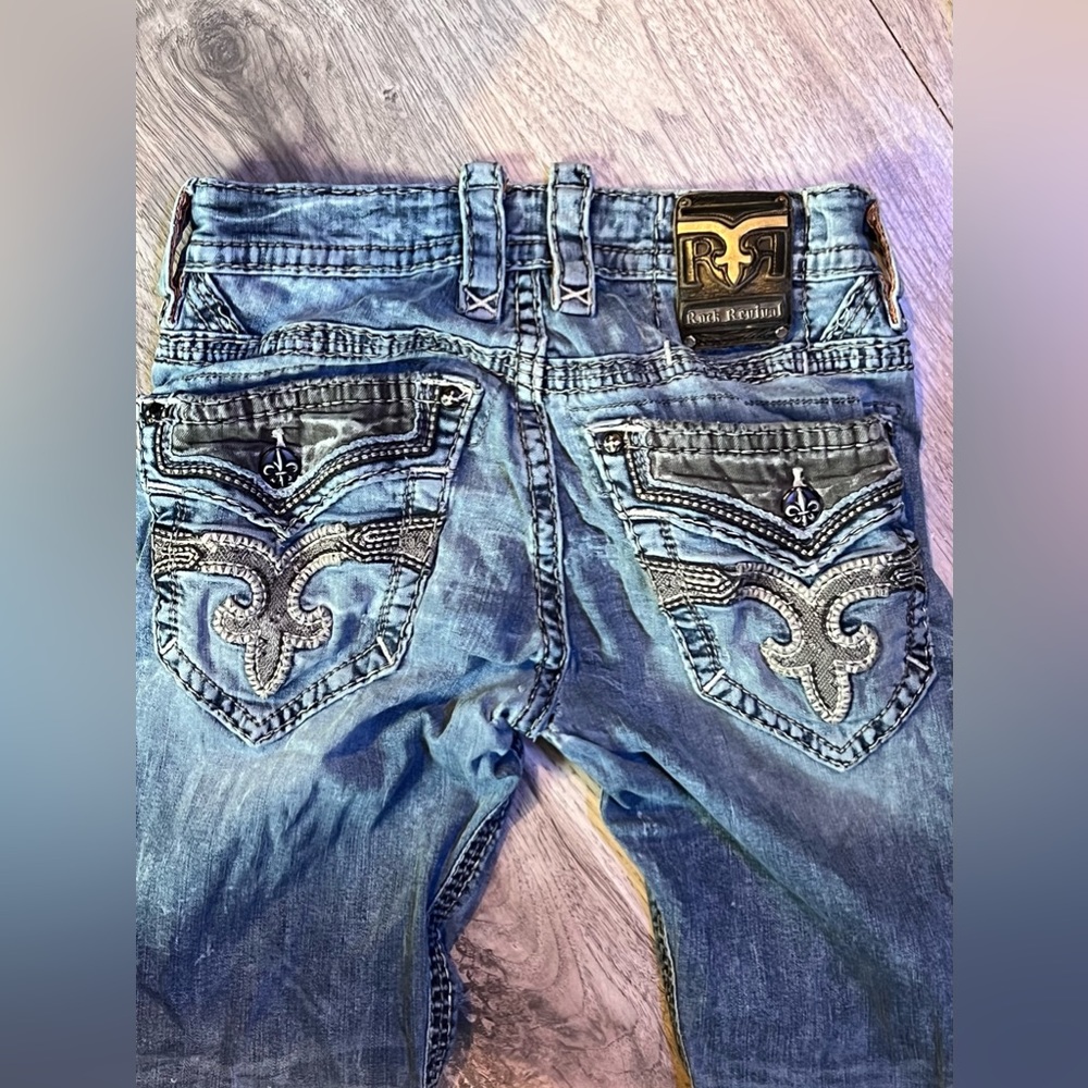 Rock Revival Slim Straight distressed acid wash Jeans rare